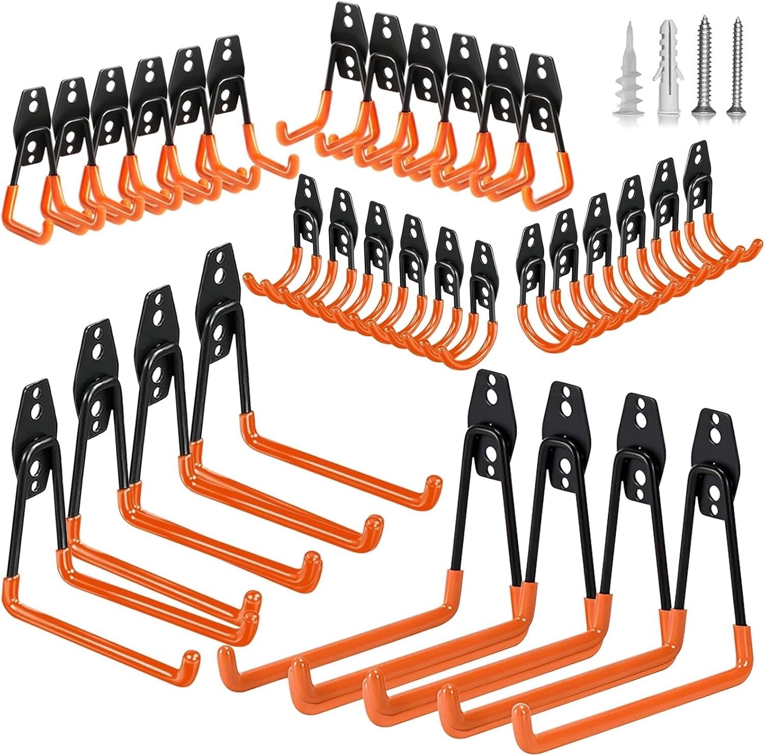 32 Pack Heavy-Duty Garage Hooks with Non-Slip Coating - Easy Wall Mount Storage