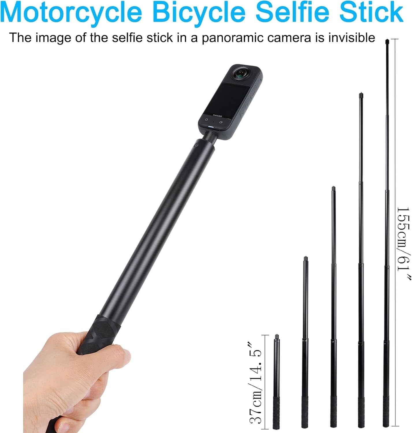 Adjustable Insta360 Motorcycle Mount Kit with 155cm Selfie Stick & Accessories
