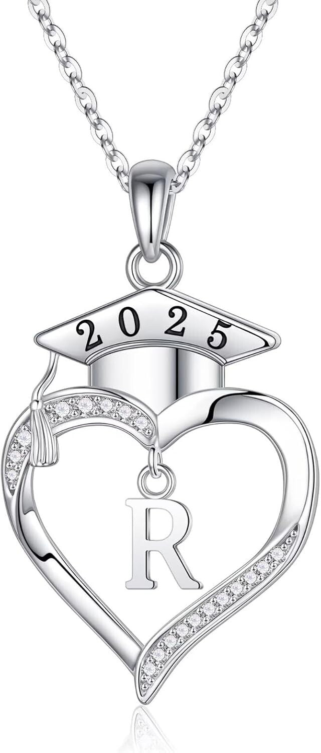 2025 Graduation Gifts - Dainty Heart Initial Necklace in Sterling Silver for Her