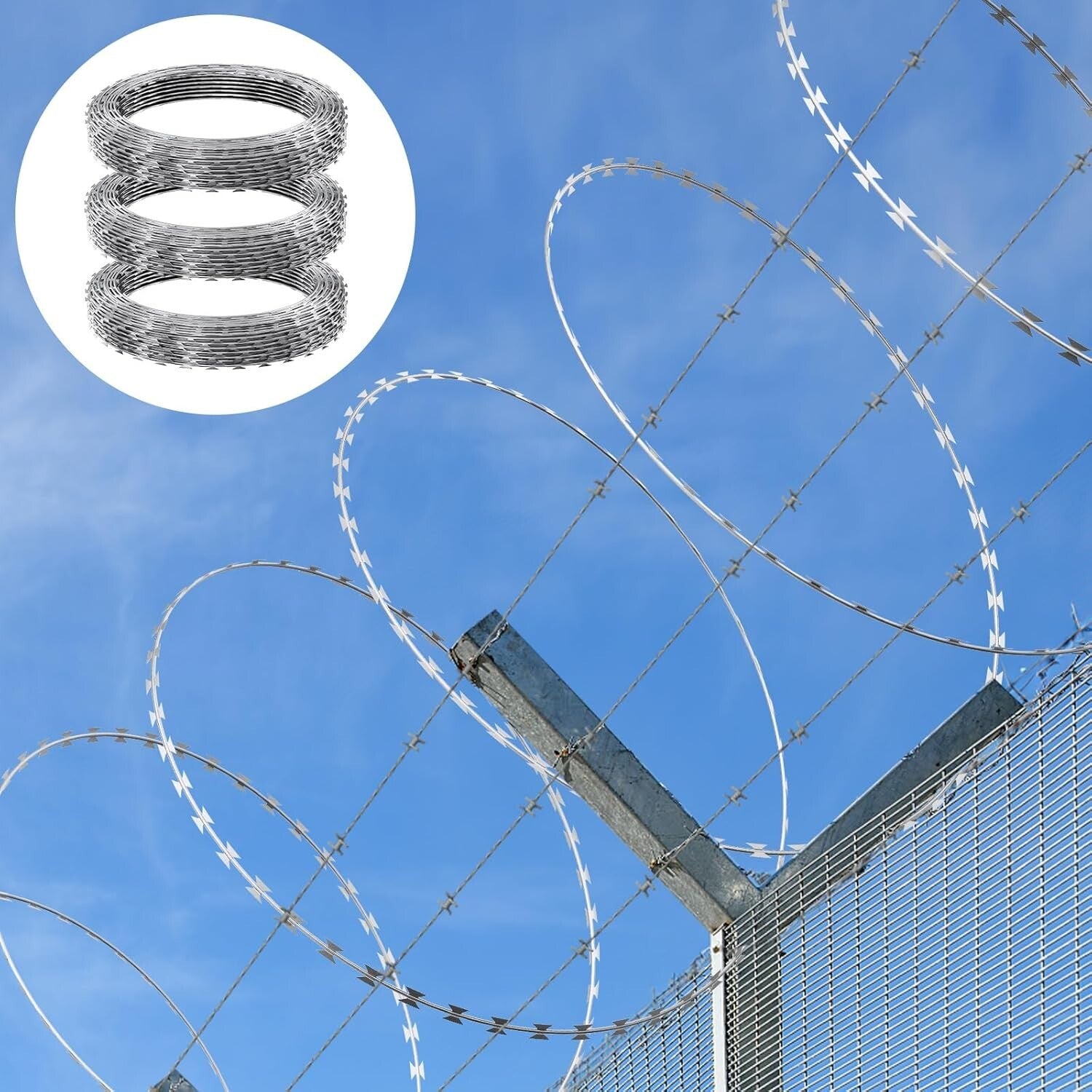 Rust-Proof 49ft Razor Wire Rolls - Sharp Blades for Effective Garden Security
