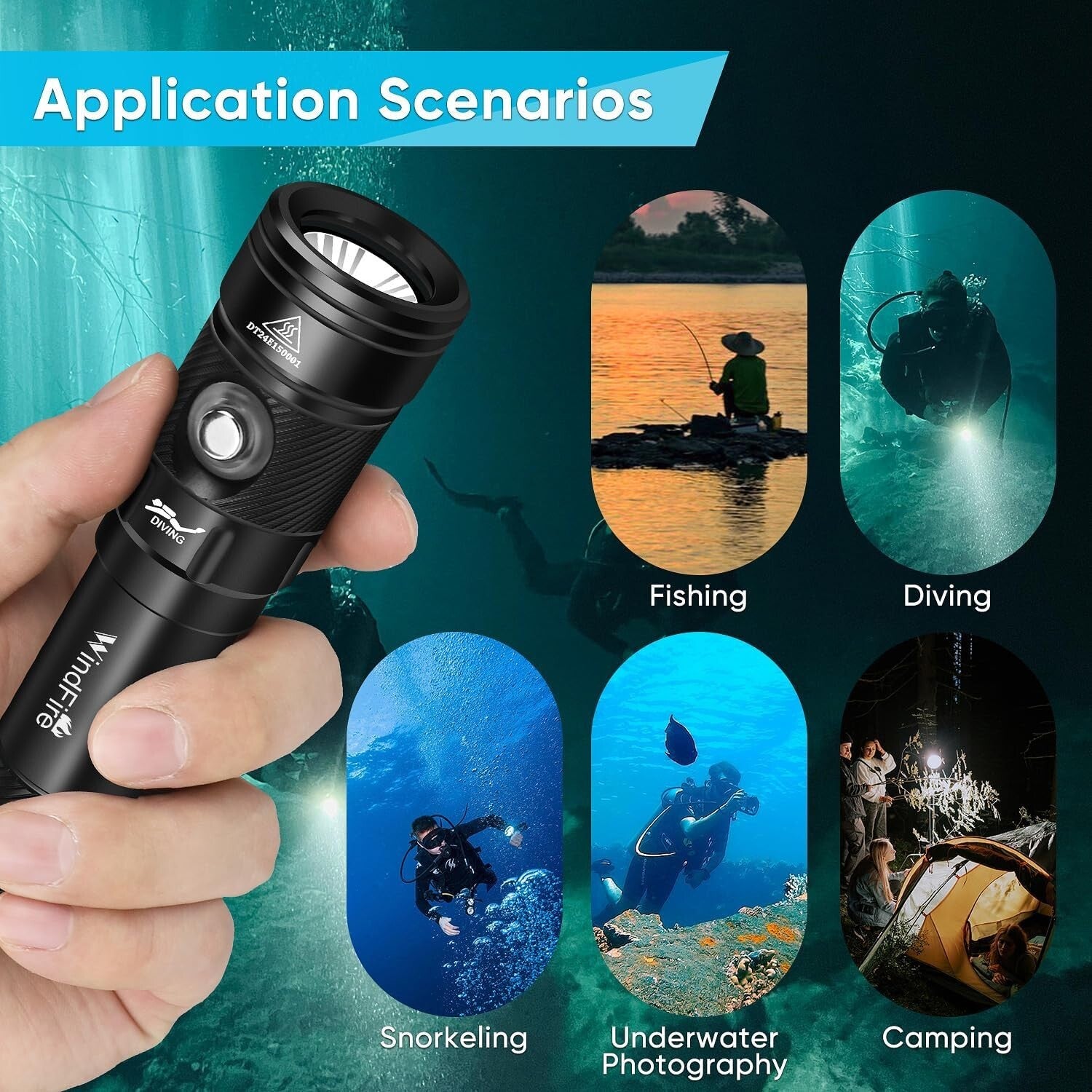 High-Power 4-Mode Waterproof Scuba Flashlight with Power Indicator for Divers