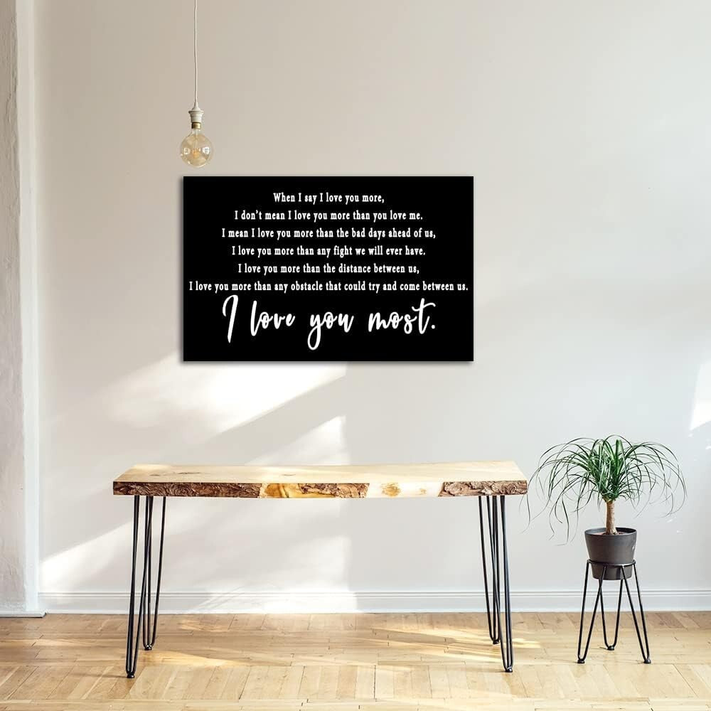 Elegant Black and White 'I Love You Most' Canvas - Perfect Bedroom Decor Gift