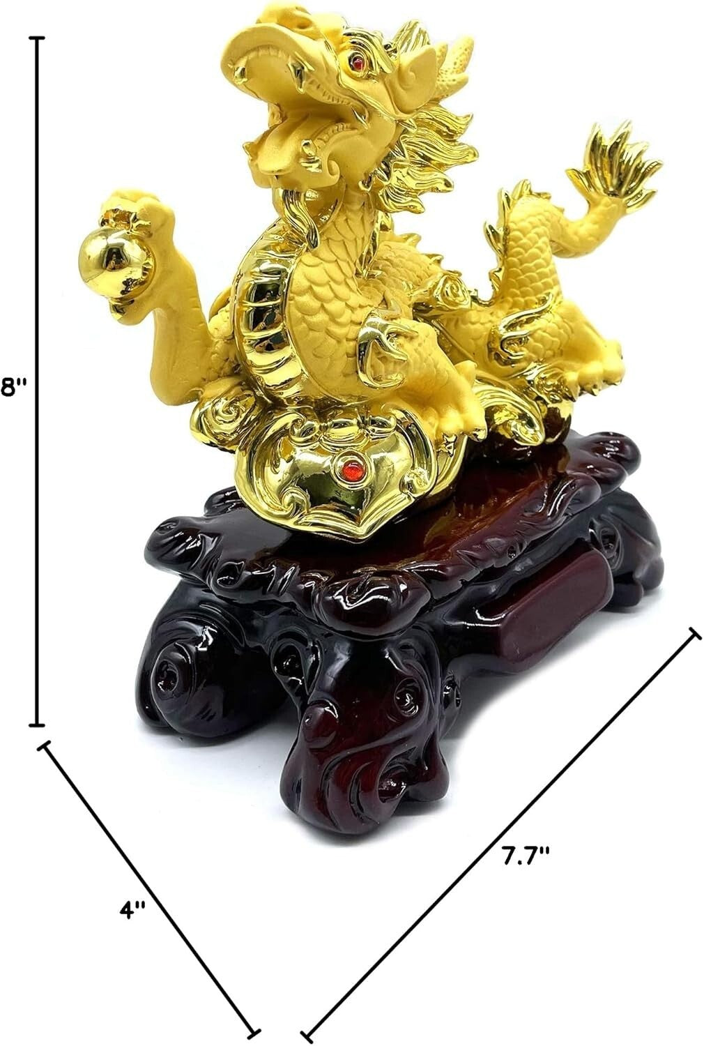 Gold Feng Shui Dragon Statue | 7.7 x 4 x 8 in | Good Luck Decor at Home & Office