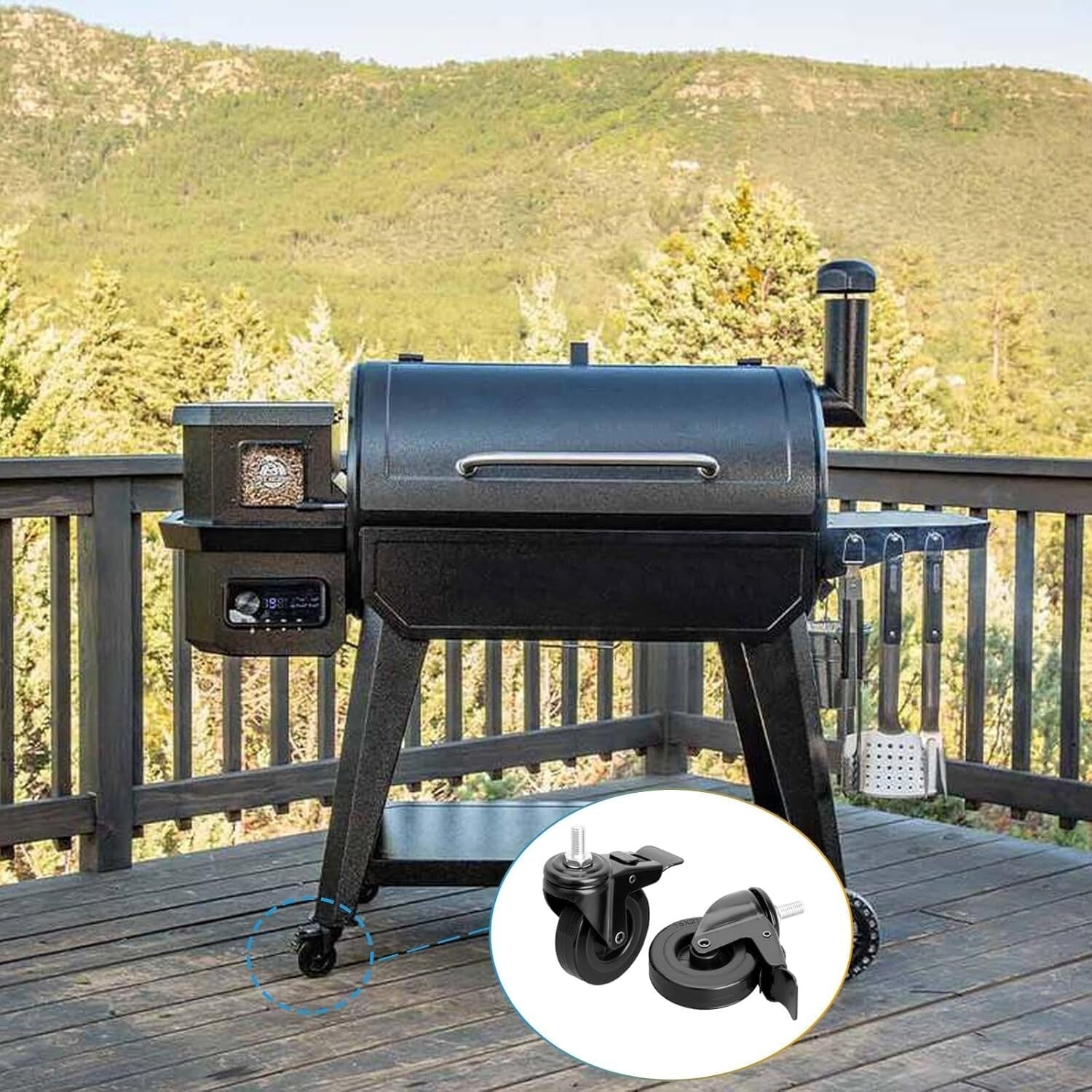 2-Pack 3" Locking Caster Wheels for Pit Boss Pellet Grill Replacement Parts