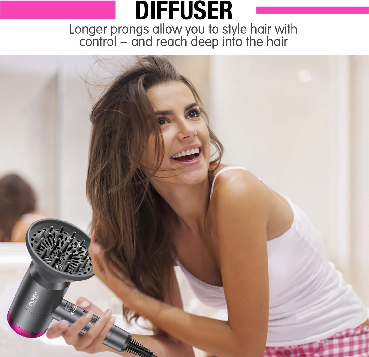 Ionic Blow Dryer 1600W - Portable Lightweight Hair Dryer with Diffuser & Nozzle
