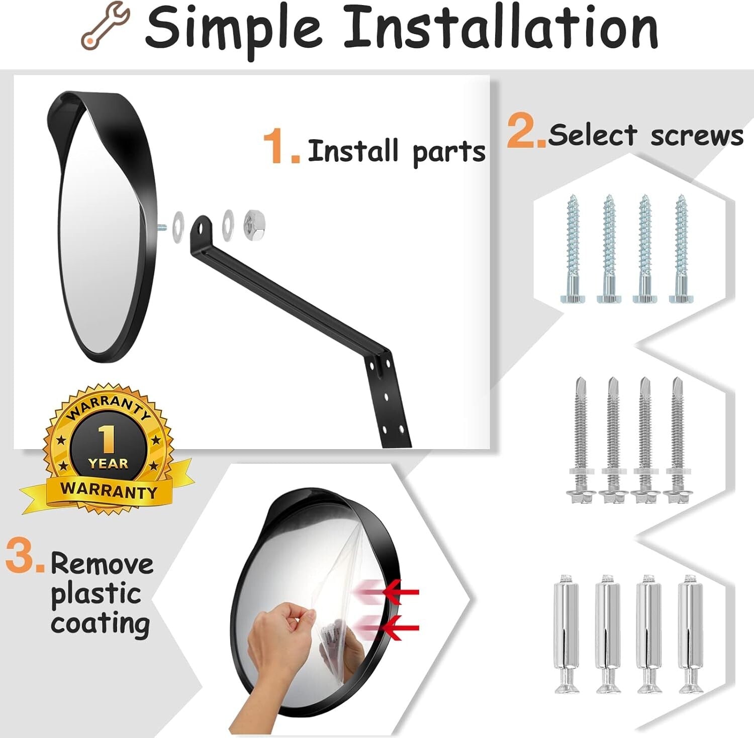 Safety Enhancing 18-Inch Acrylic Security Mirror with Universal Fit Mounting