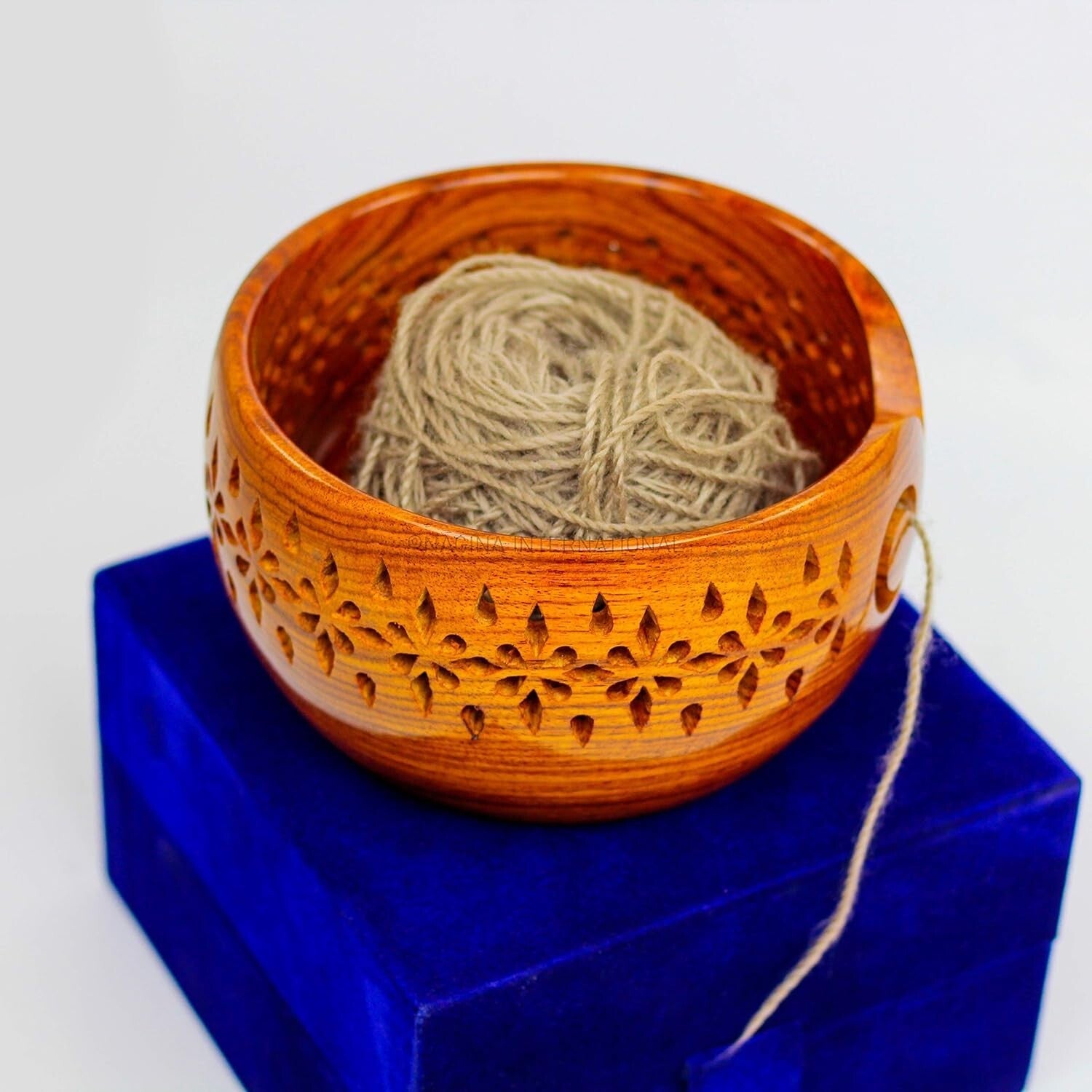 Large Round Yarn Storage Bowl in Solid Rosewood – Ideal for Knitting & Crochet