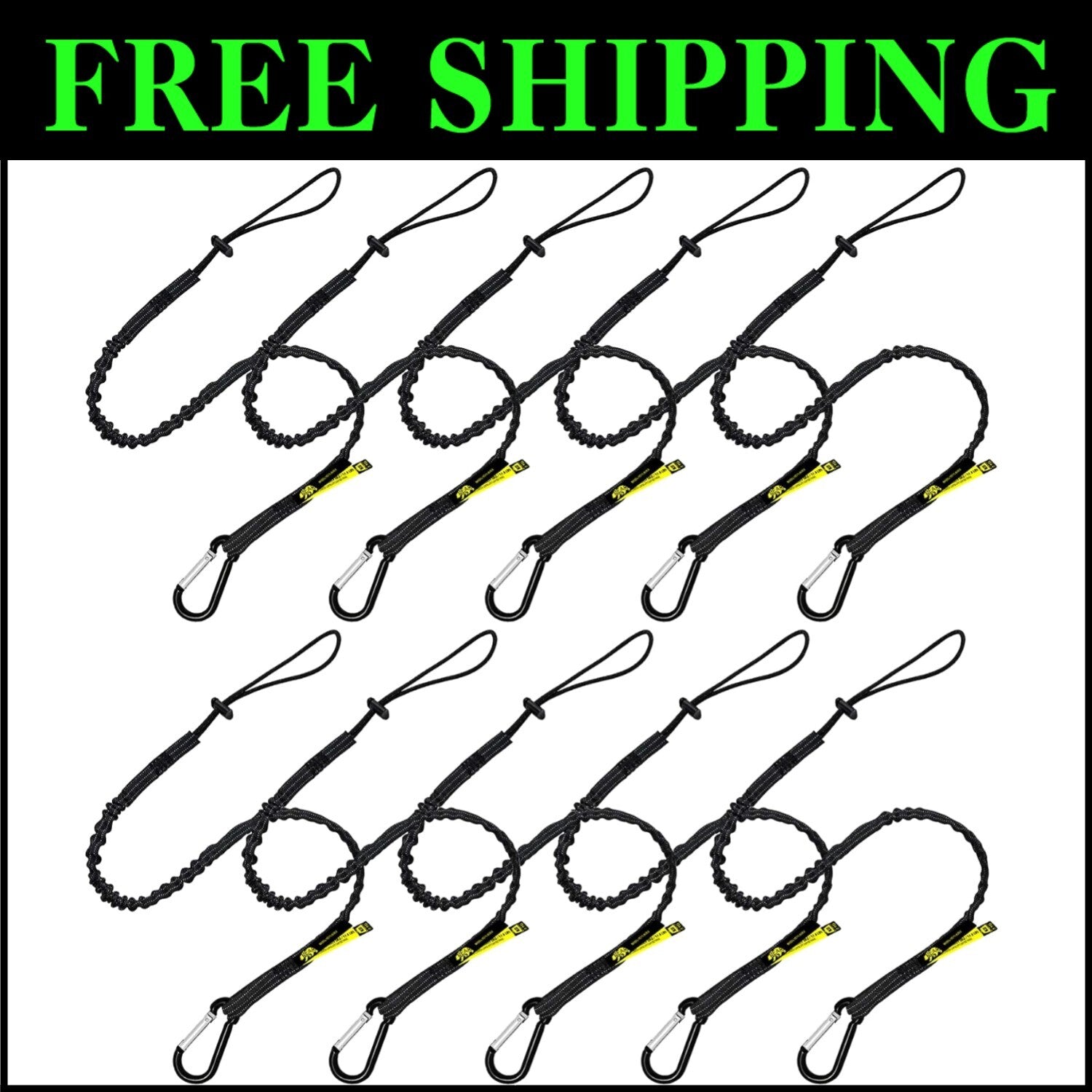 High-Strength Nylon Tool Safety Lanyard with Non-Tangling Carabiner | 10 Pack