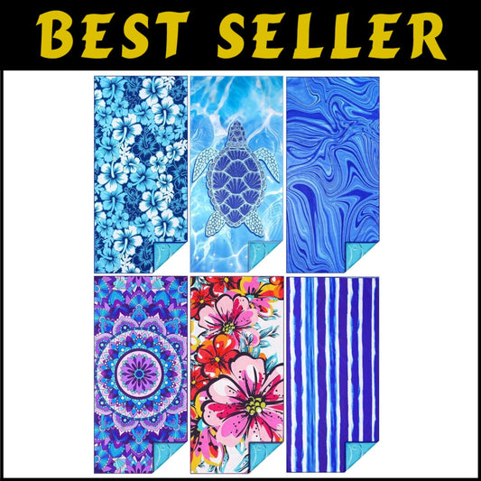 6-Pack Oversized Microfiber Beach Towels - Quick Dry & Sand-Free Essentials