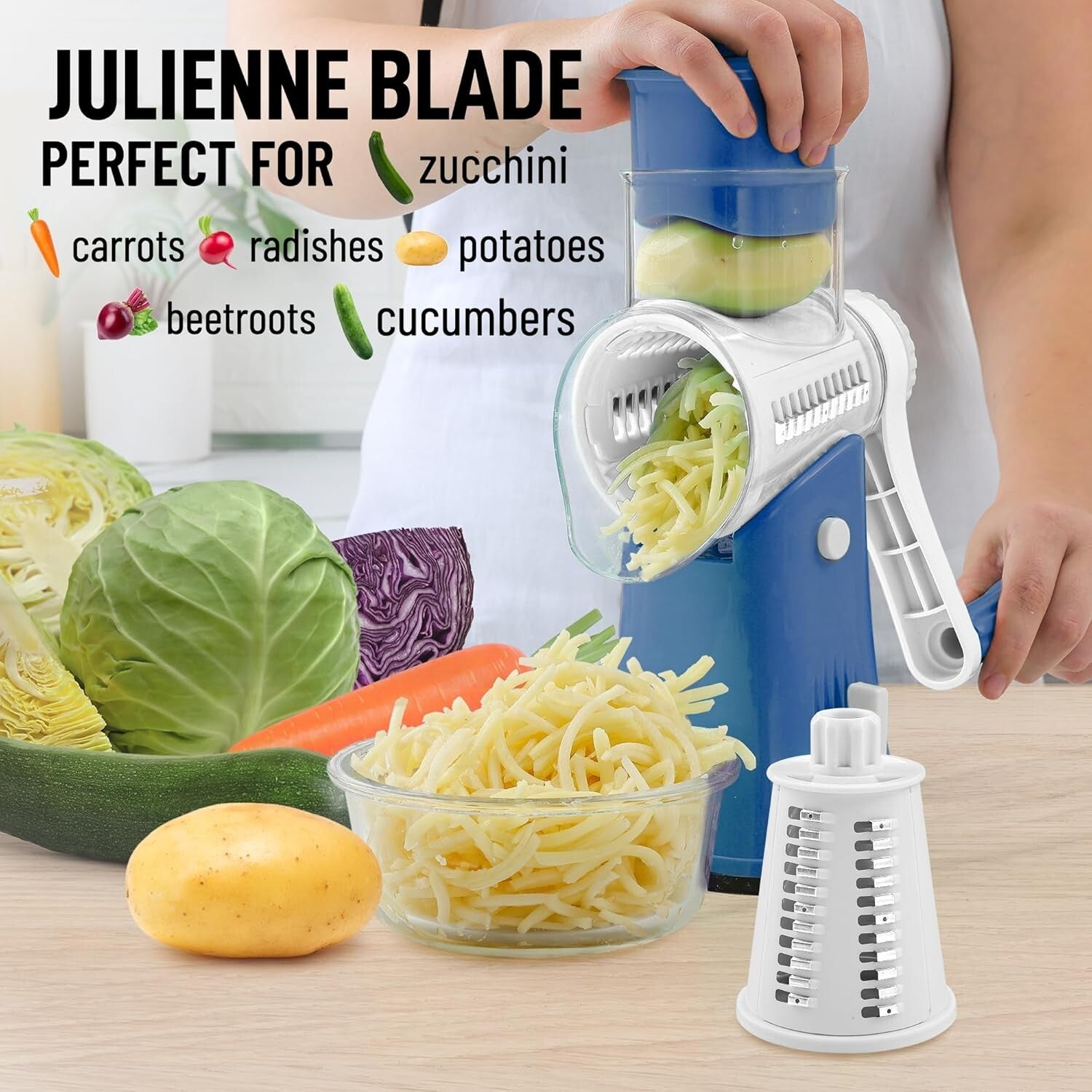 Heavenly Blue Rotary Vegetable Chopper - 5 Interchangeable Blades, Easy to Use