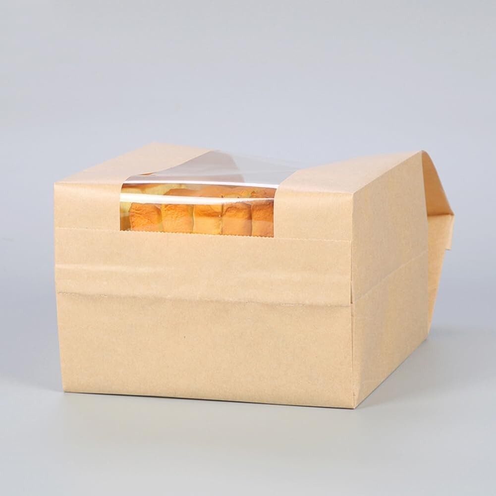 200-Pack Large Kraft Paper Bakery Bags with Window for Stylish Bread Storage