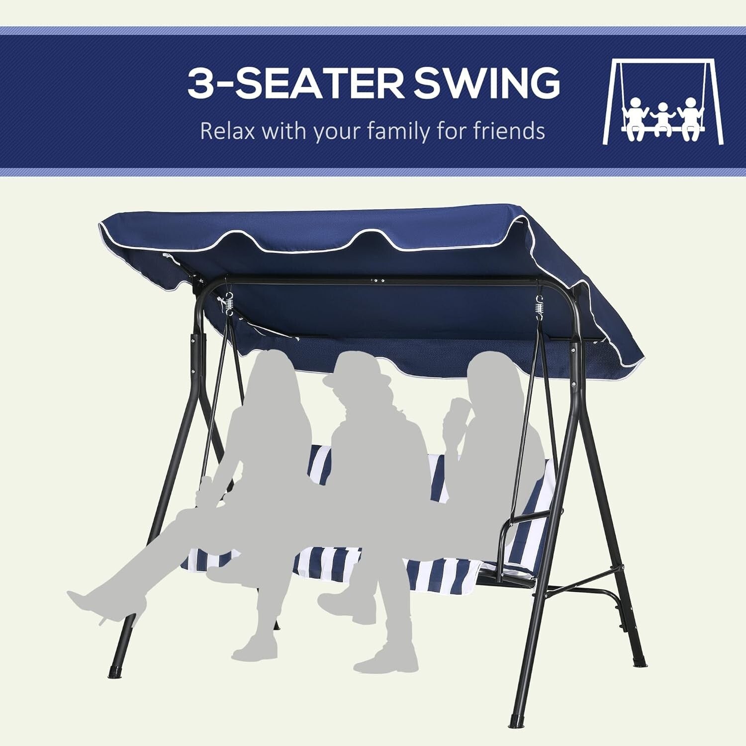 Premium 3-Seat Outdoor Swing Chair - Cushioned & Weather-Resistant with Canopy