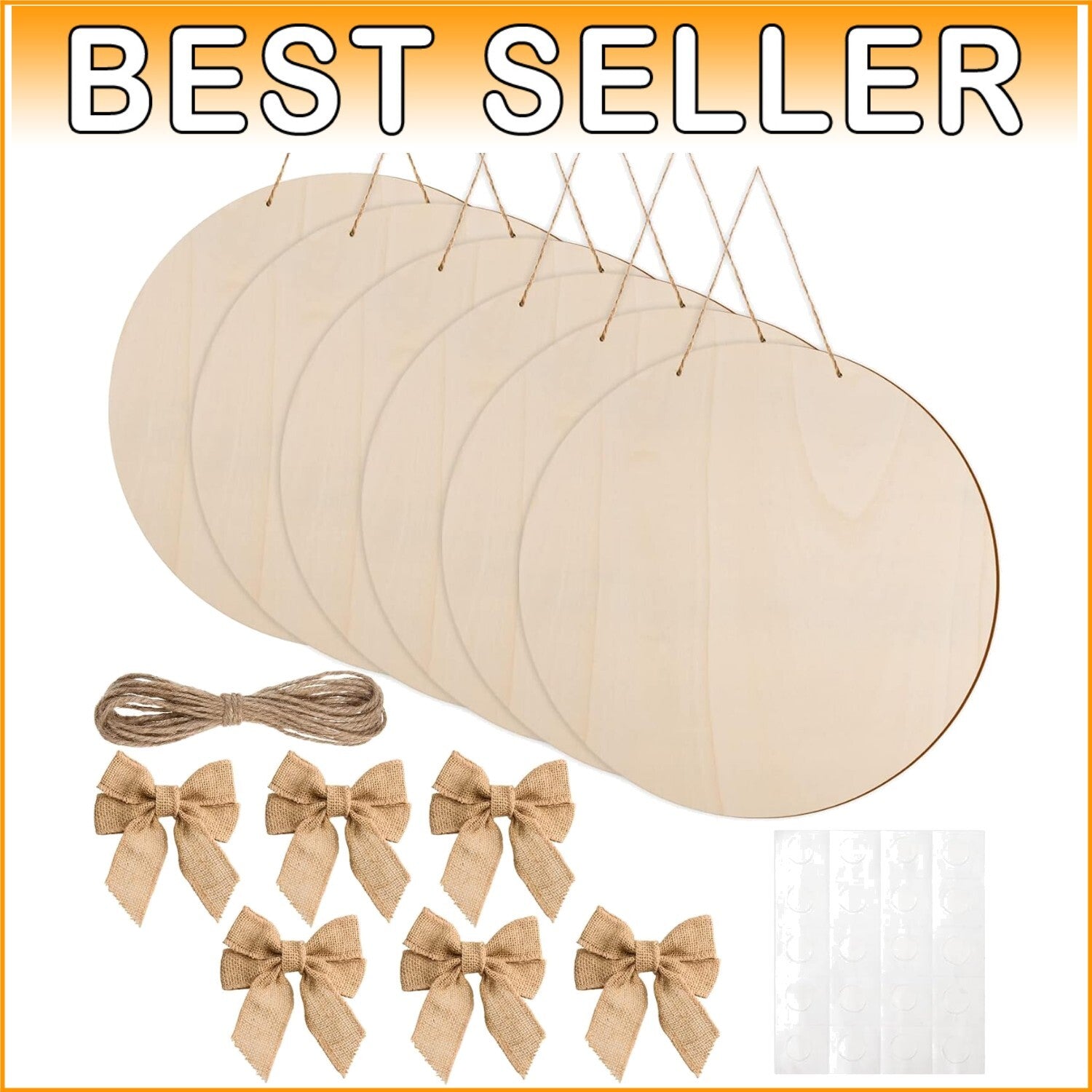 DIY Craft Kit: 12 18-Inch Wood Circles with Bows & Twine for Holiday Projects