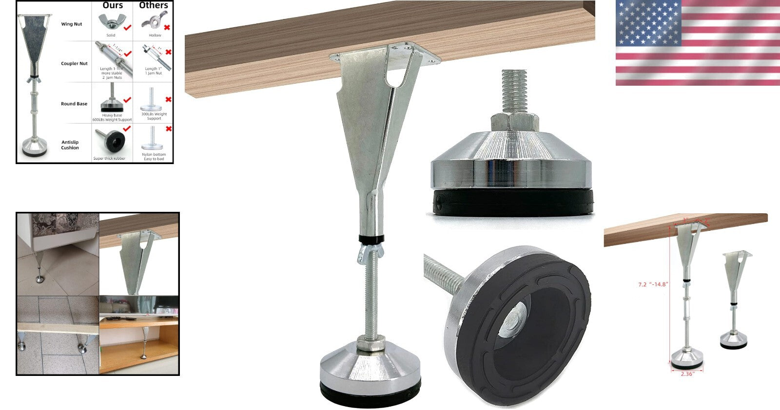 Durable 600 lbs Weight Capacity Adjustable Support Legs for Bed Frame - 6 Pack