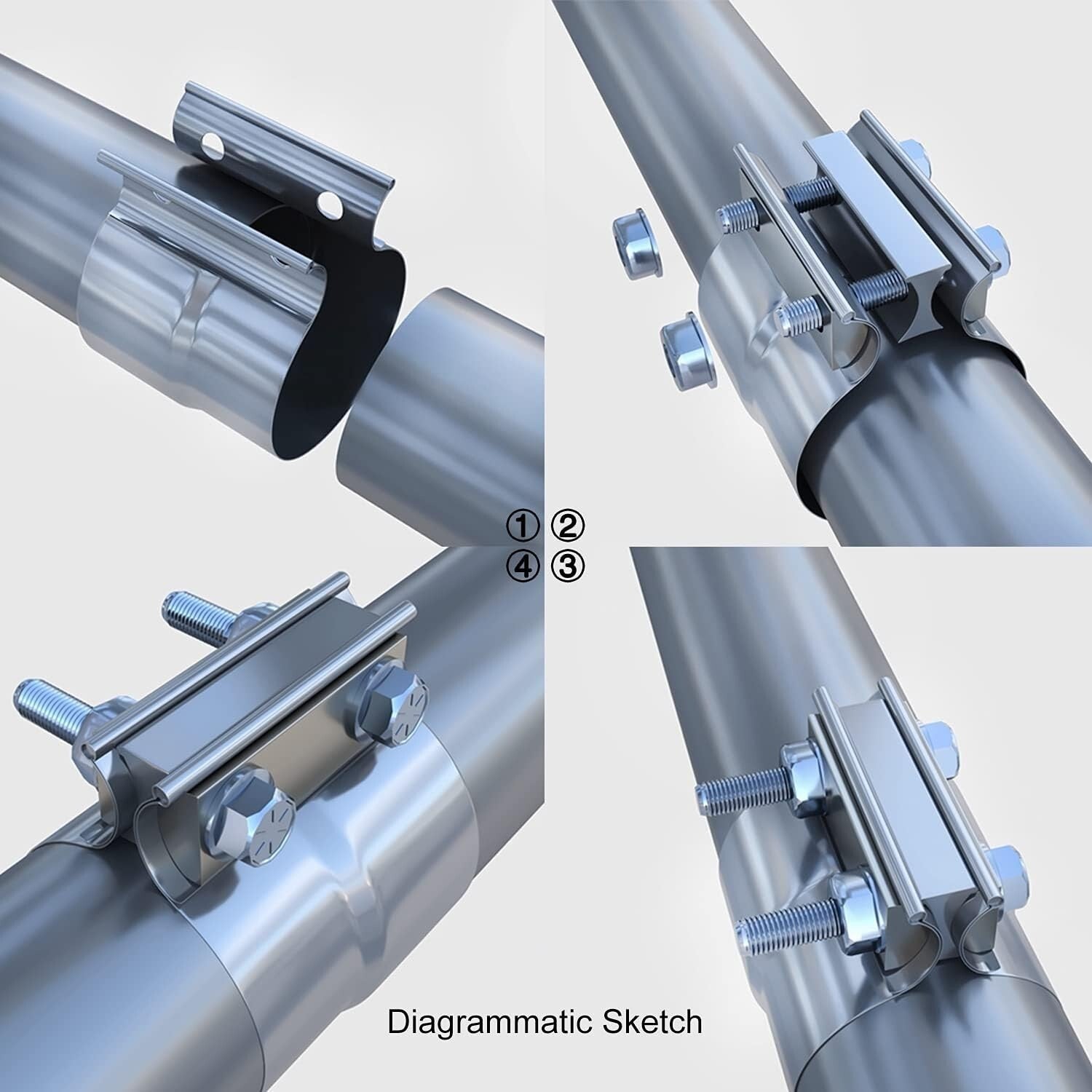 Durable 4-Inch Lap Joint Exhaust Clamp Set - Stainless Steel, Easy Installation