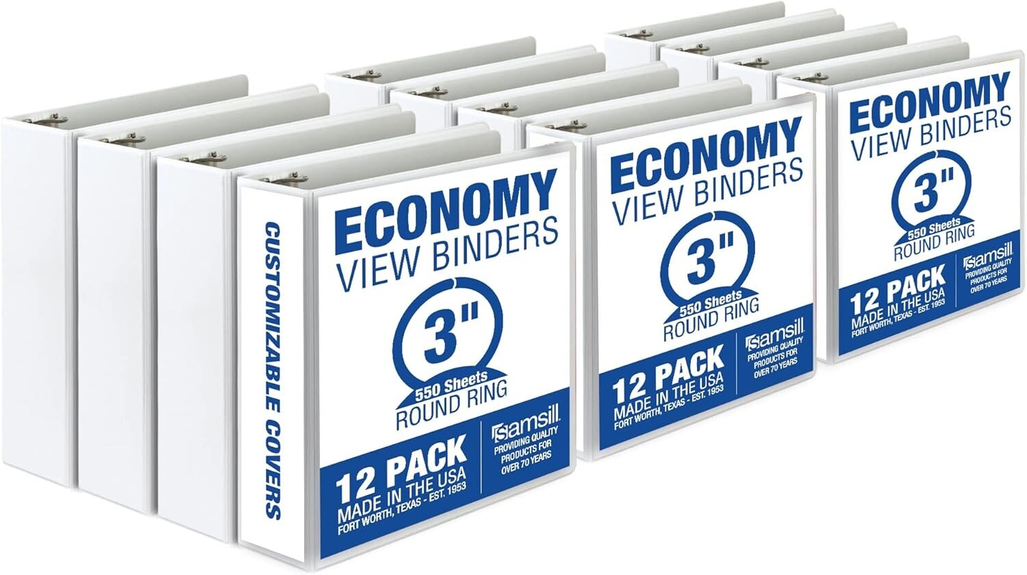 Customizable 12-Pack 3-Inch Clear View Binders - Eco-Conscious Document Storage