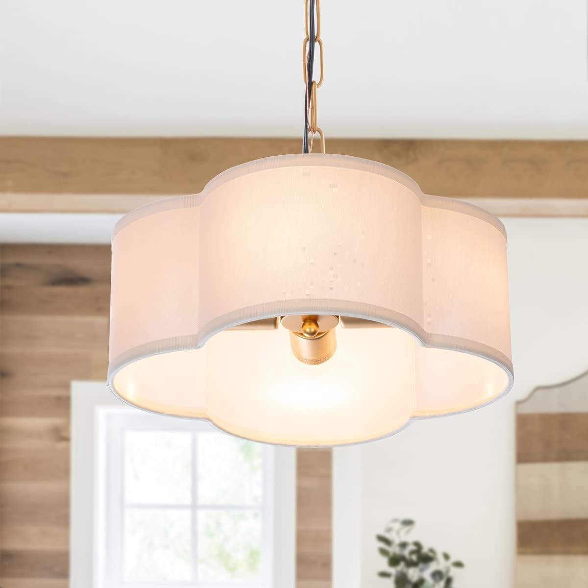 Elegant Modern Farmhouse Chandelier with Dimmable 4-Light Pendant in Off-White