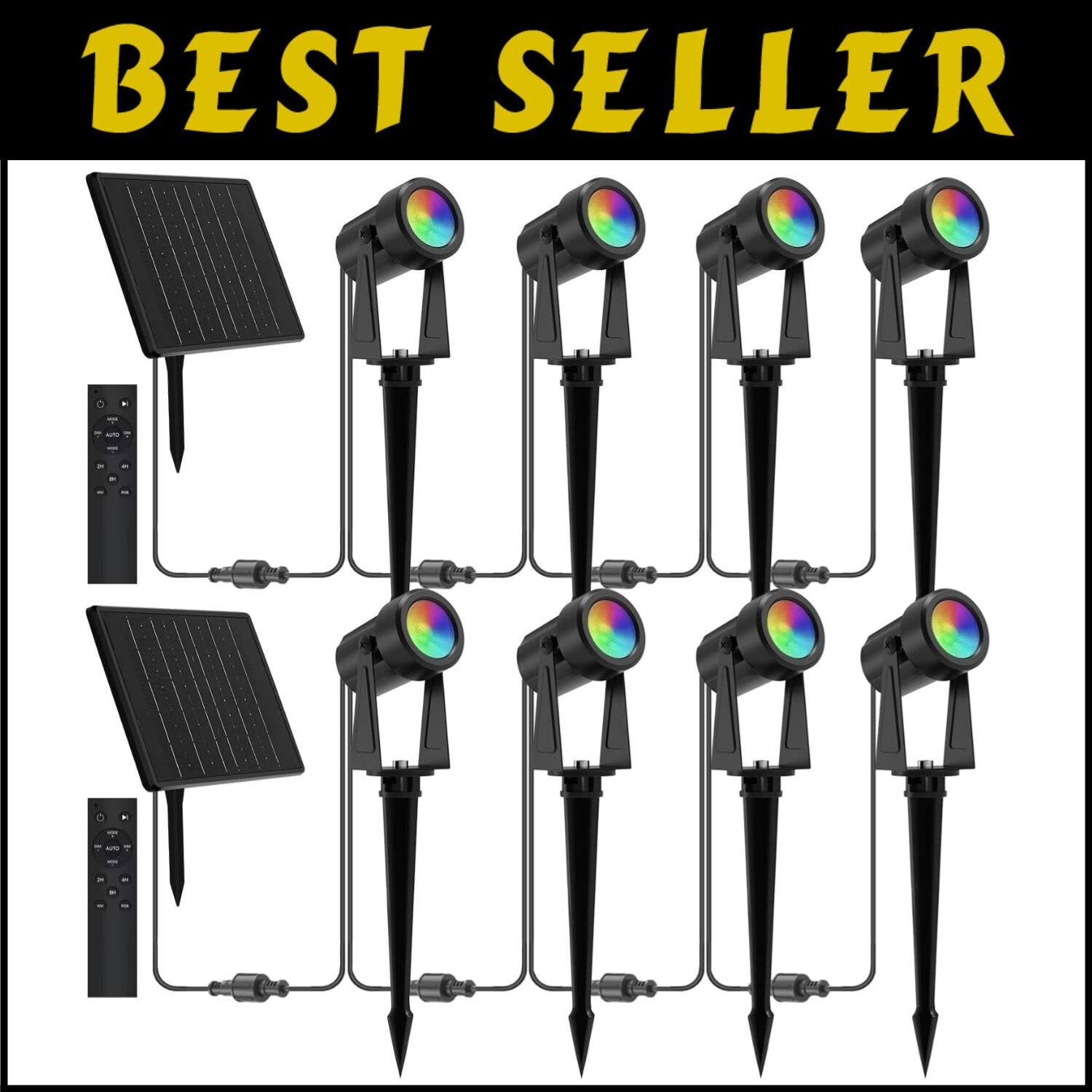 High-Capacity Solar RGBW Spot Lights - Waterproof & Easy Installation Set