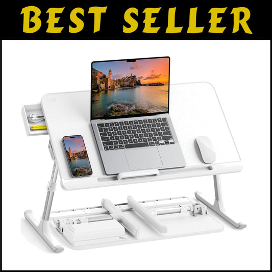 Portable Adjustable Laptop Desk with Storage Drawer - Ideal for Home & Office