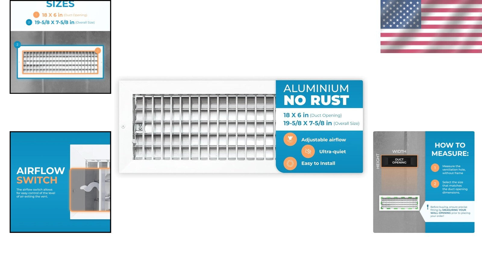 18 x 6 Inch Adjustable Air Vent Grille, Rust-Resistant and Elegant White Finish