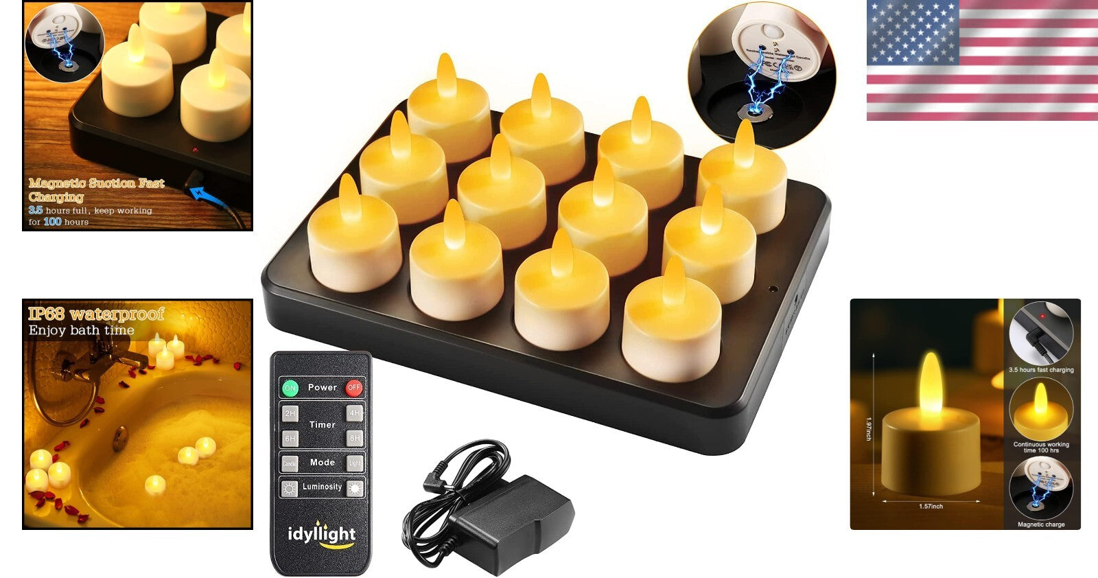 Stylish Yellow Waterproof Rechargeable Tea Lights - Ideal for Home & Party Decor