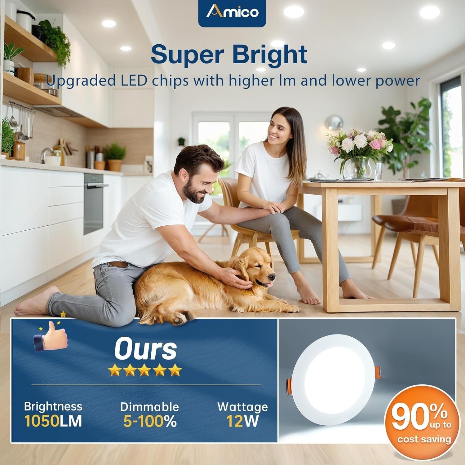 6 Pack 6-Inch Modern LED Recessed Lights - Dimmable, Color Selectable & Bright