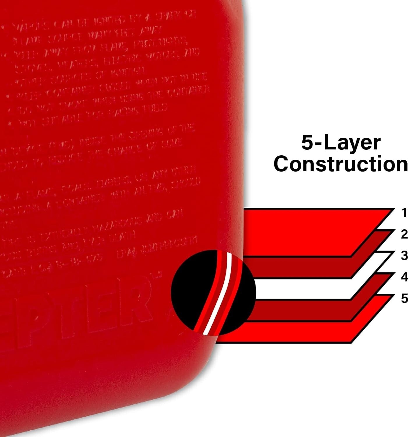 Durable 5-Gallon Red Gas Can with Flame Mitigation & Controlled Flow Spout