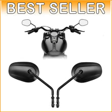 Load image into Gallery viewer, Long Stem Oval Motorcycle Mirrors with 360° Adjustability - Black Aluminum Pair