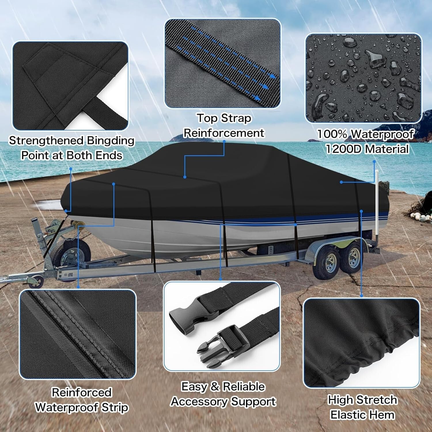 Ultimate Heavy Duty Boat Cover 23-24ft - UV and Waterproof Protection Included