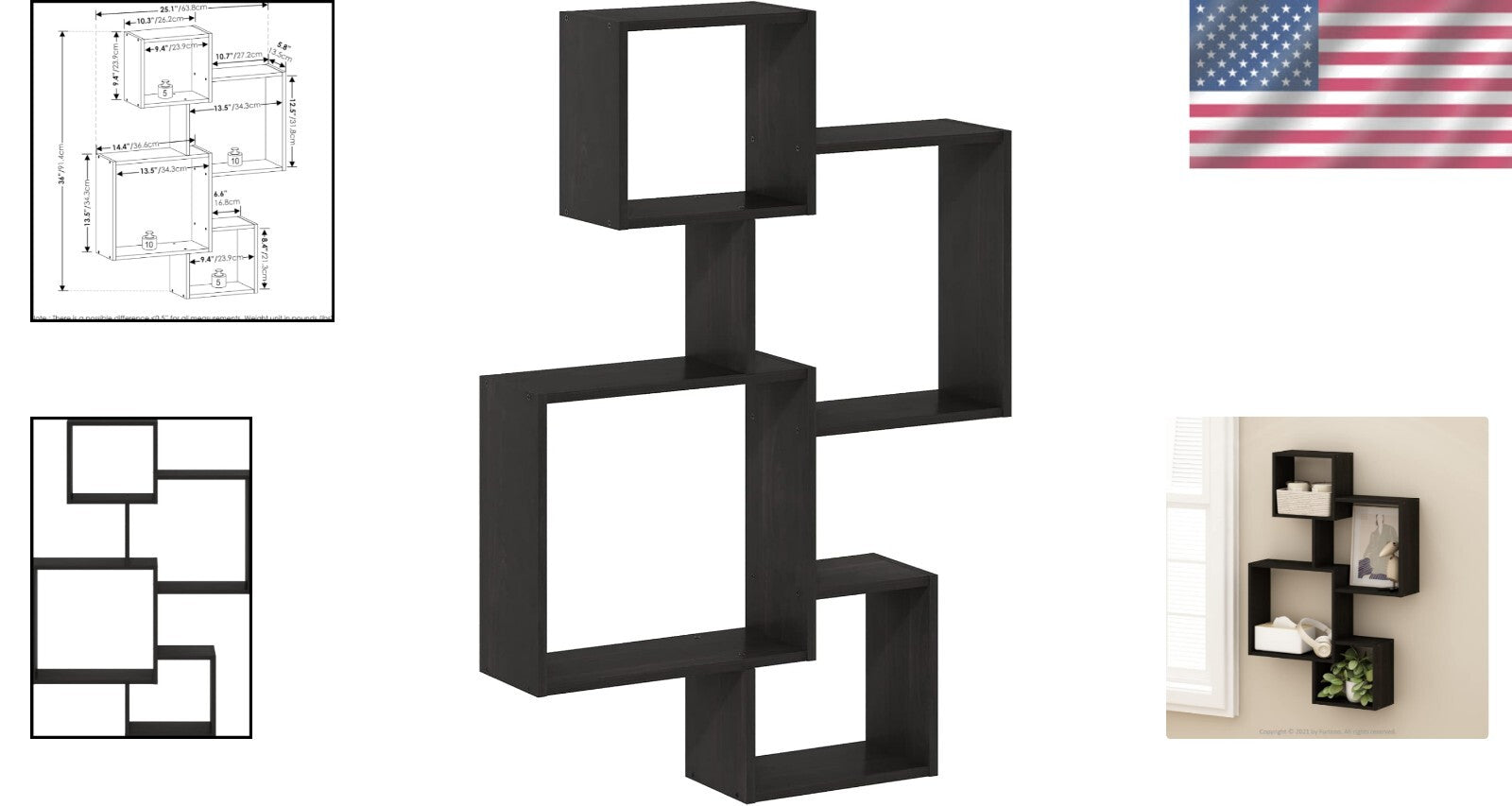 Durable Wall Mounted Espresso Floating Shelves - Set of 4 for Home Organization