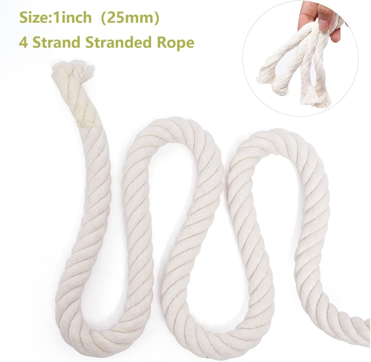 Versatile 1 Inch Thick Cotton Craft Rope - 100 Feet for Indoor & Outdoor Use