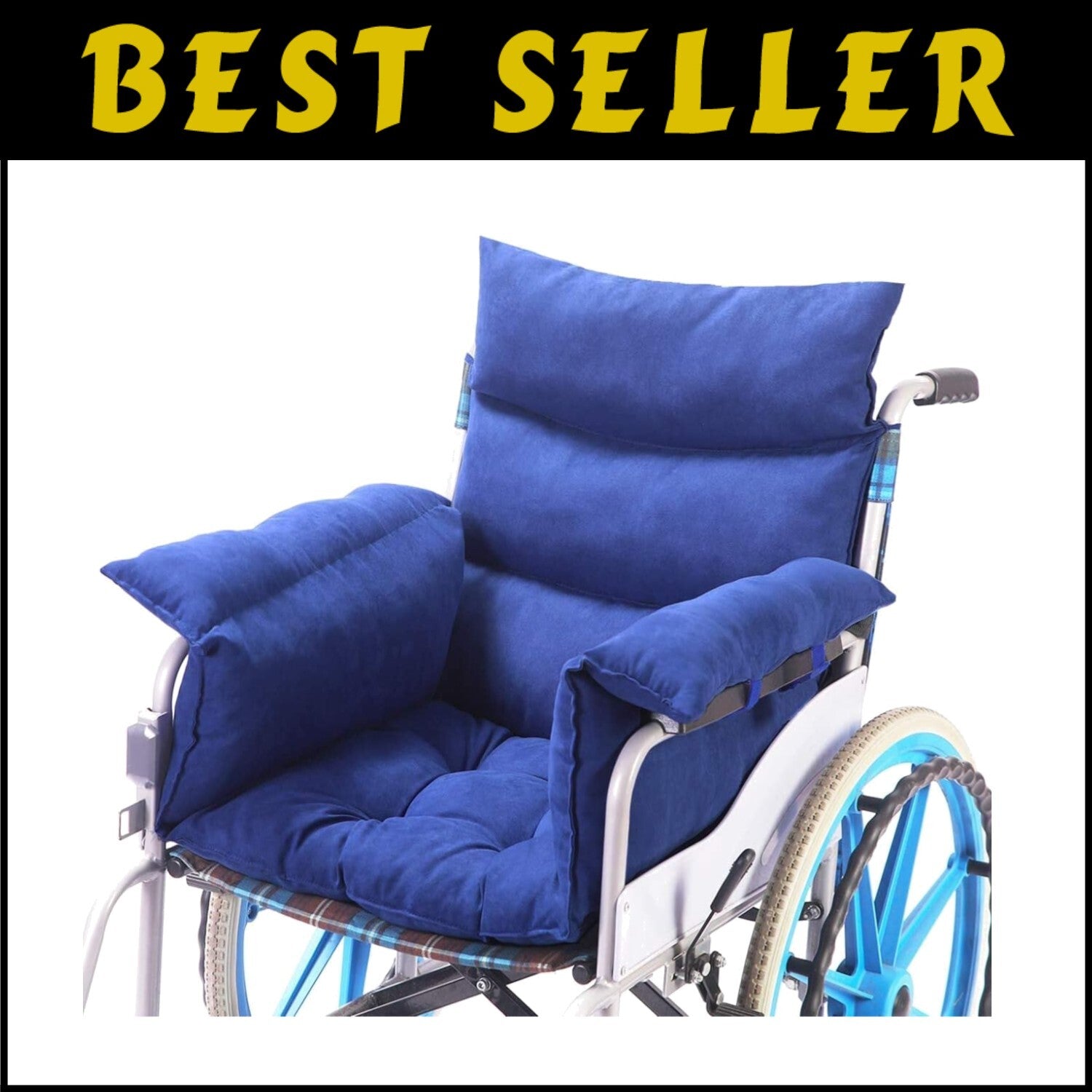 Non-Slip Wheelchair Cushion & Armrests, Ideal for Seniors' Comfort - Blue