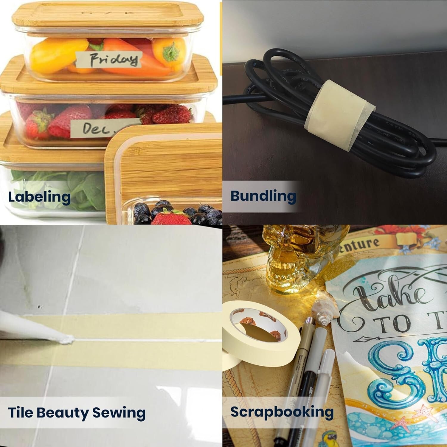 Writable Beige Paper Masking Tape - 36 Rolls, Perfect for Painting & Labeling