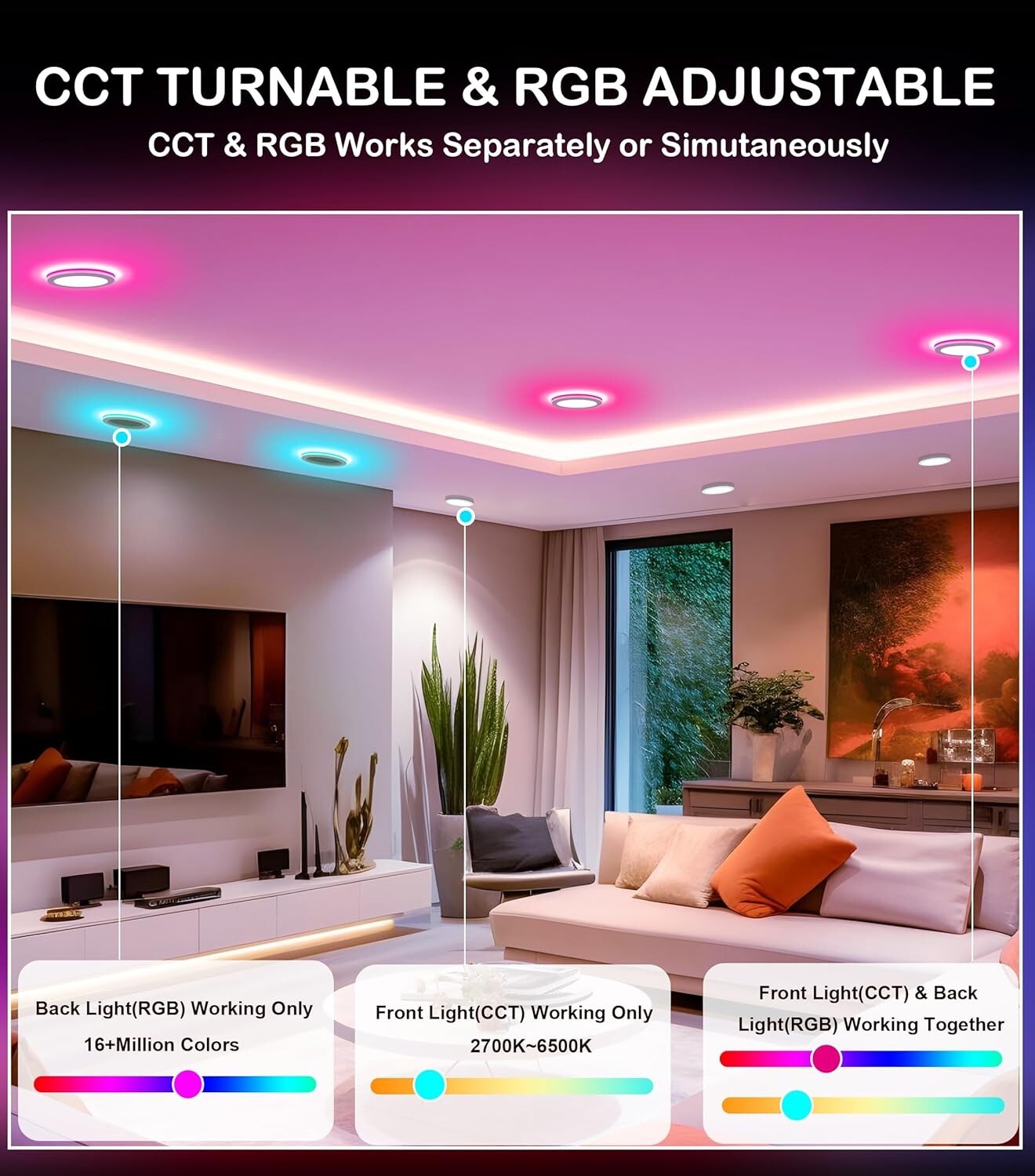 Ultra-Thin 4-Inch Color Changing LED Recessed Lights with App & Voice Control