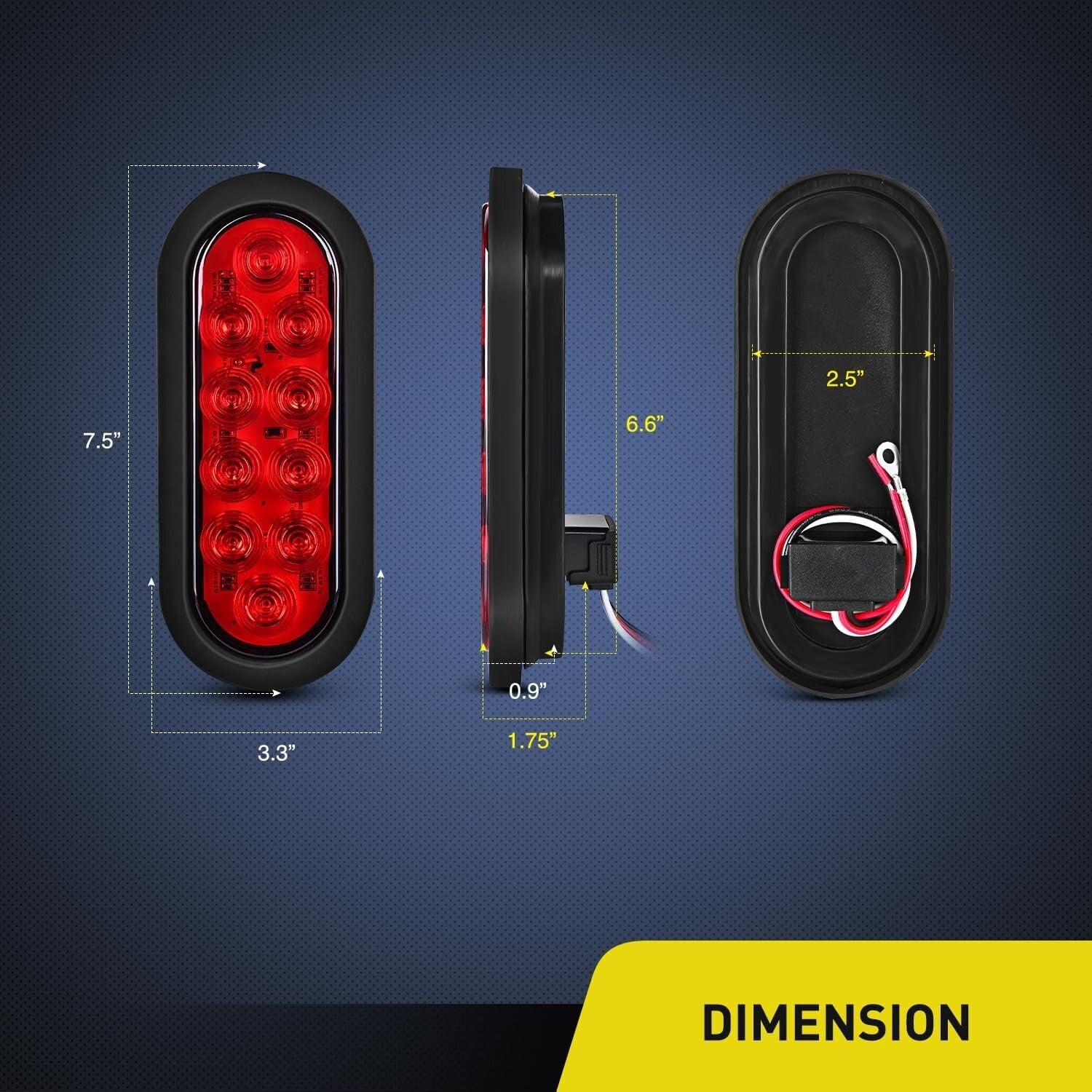 6 LED Trailer Tail Light Set - IP67 Waterproof with Red, Amber & White Lights