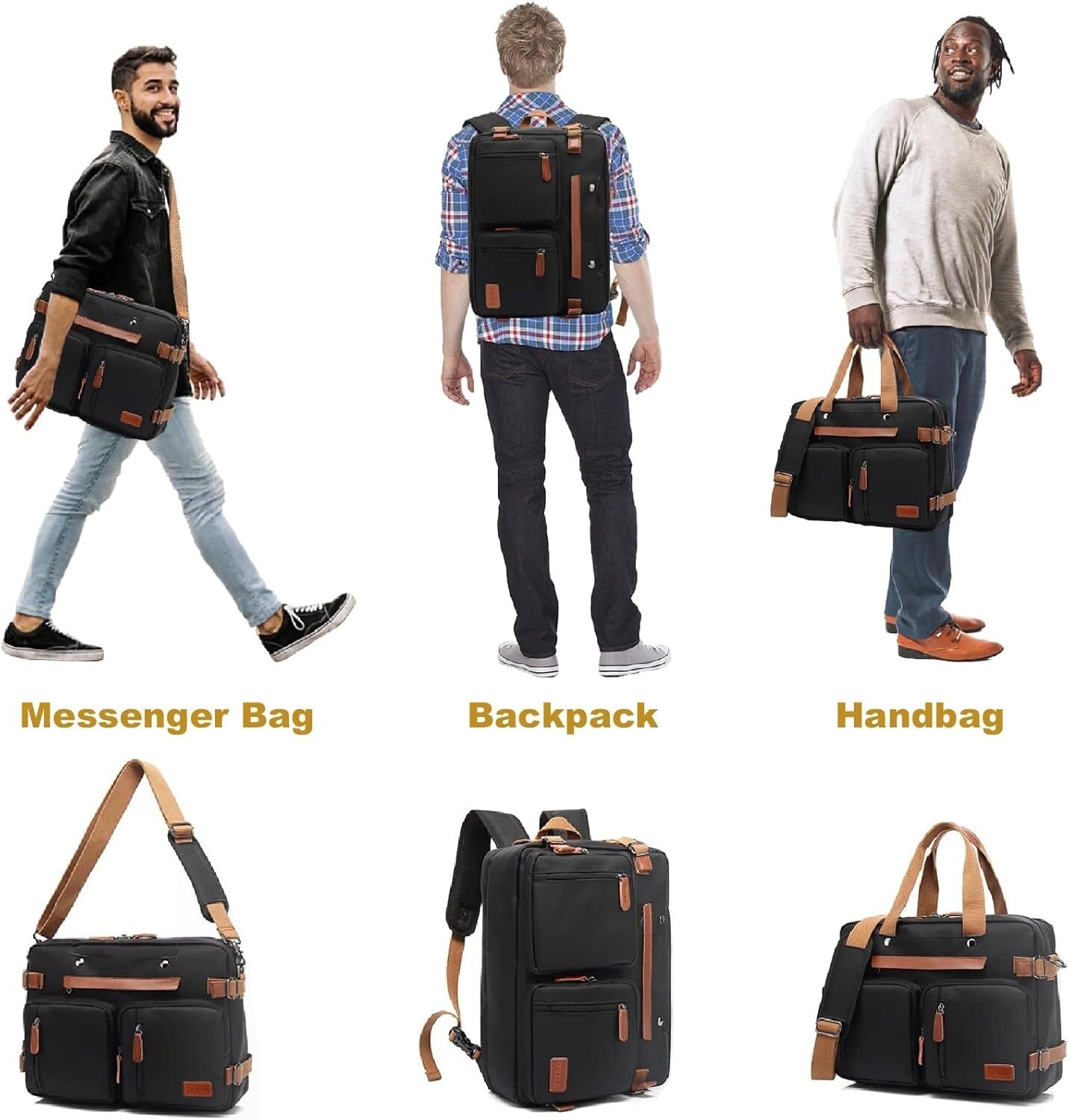 Versatile 3-in-1 Laptop Bag for Men: Backpack, Briefcase & Messenger, 17.3 Inch