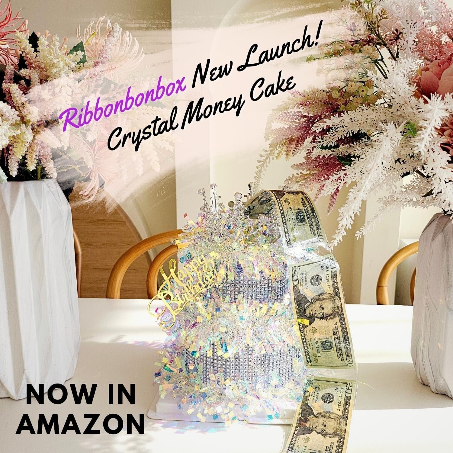 Elegant Money Cake with LED Roses - Charming Gift for Birthdays & Anniversaries