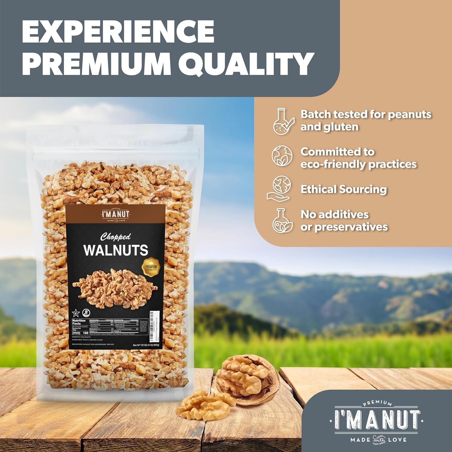 Natural Raw Chopped Walnuts 64oz - Bulk Quality, Gluten-Free, Resealable Pouch
