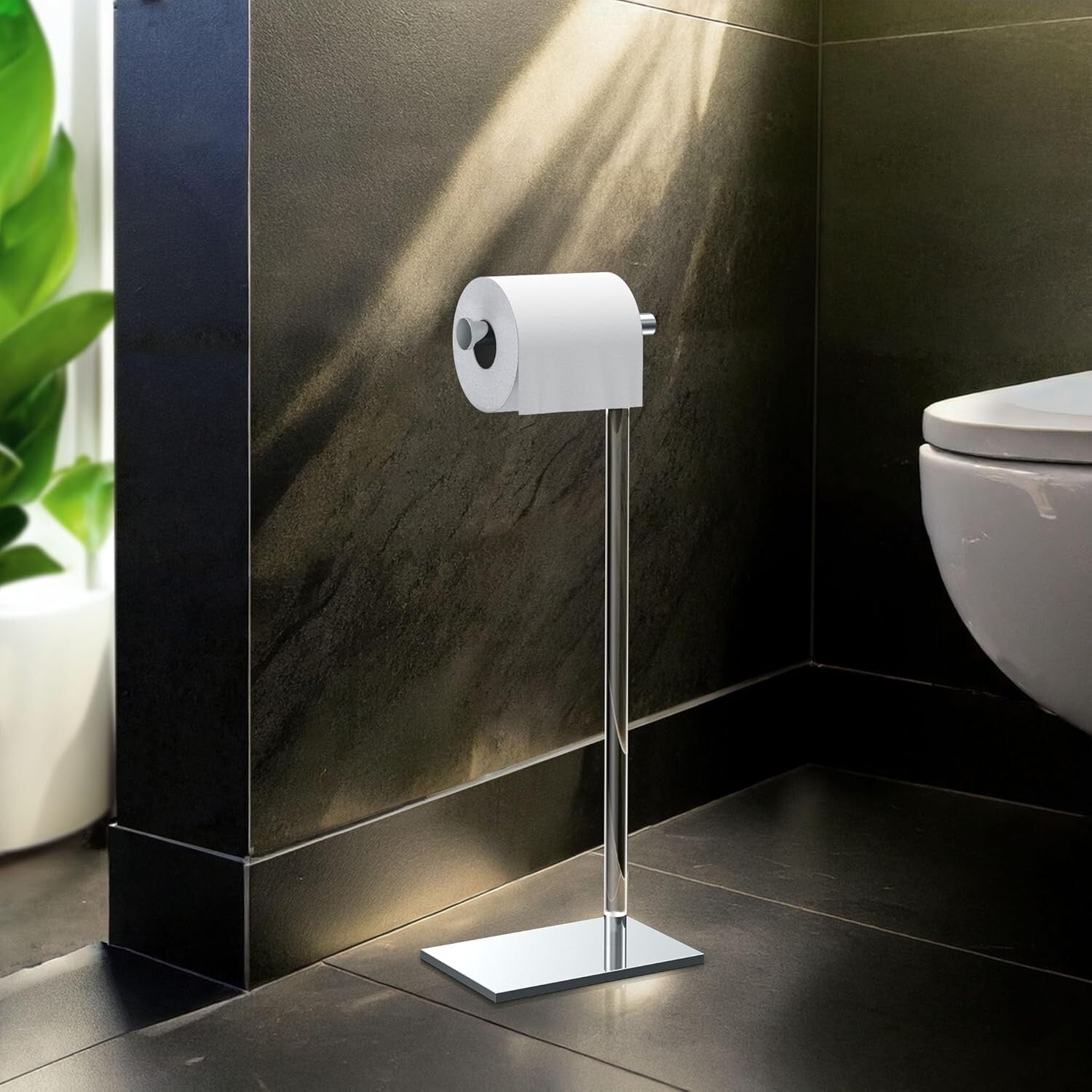 Luxury Freestanding Toilet Paper Holder - Easy Install 22.25" with Weighted Base
