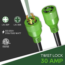 Load image into Gallery viewer, Weather-Resistant 4 Prong 10 Gauge Generator Cord with Twist Lock Design