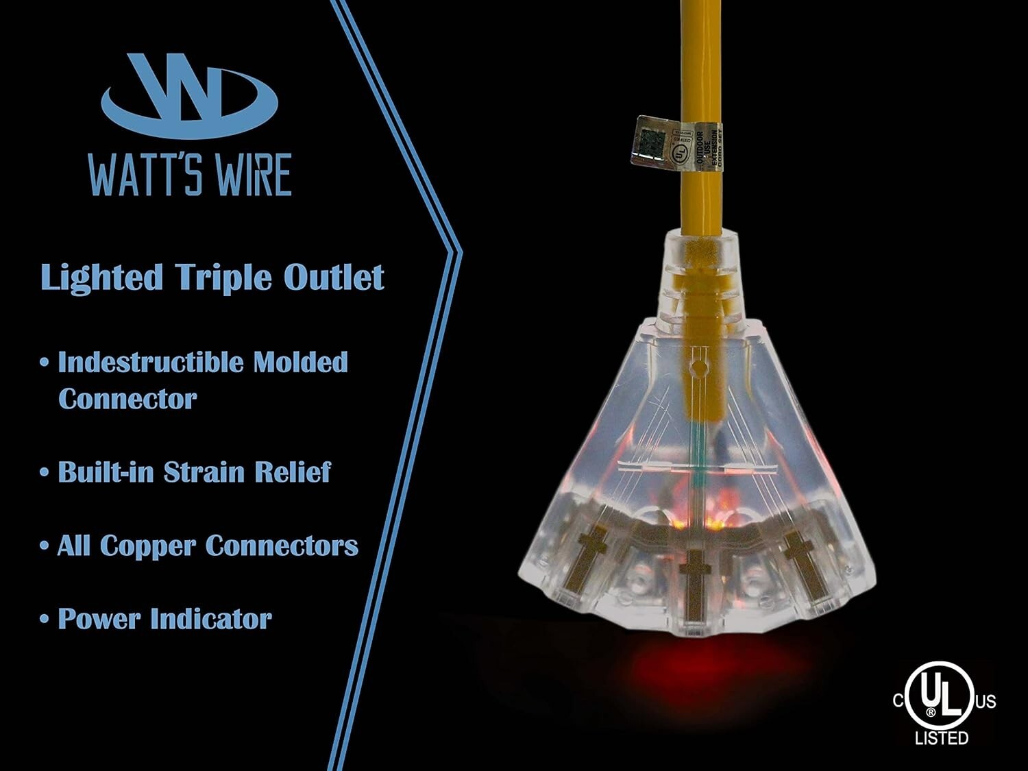 10 ft Heavy Duty Extension Cord with 3 Outlets - Yellow Waterproof Solution