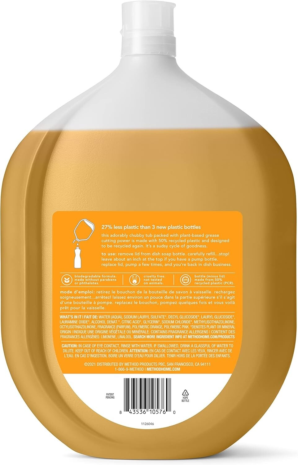 Clementine Scent All-Natural Gel Dish Soap Refill - 54 Oz - Eco Waste Reduction