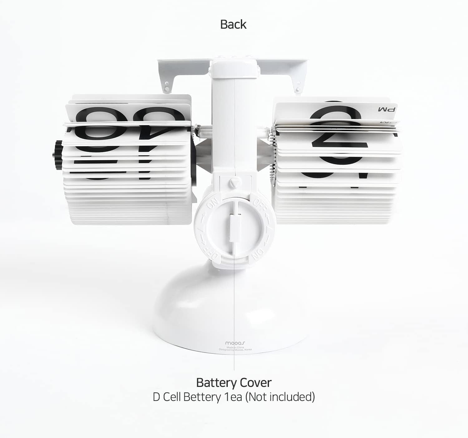 Elegant Flip Desk Clock in White - Battery Powered, Retro Design & AM/PM Display