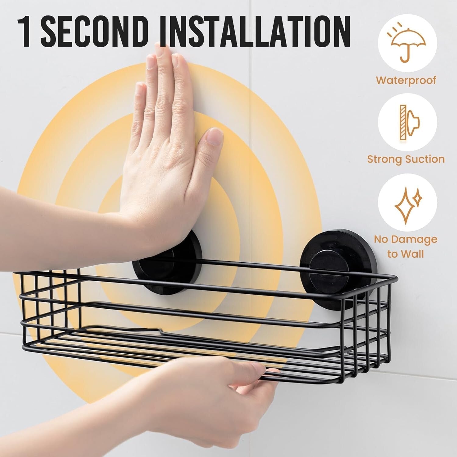 Fast-Drain 22lb Capacity Shower Caddy - Rustproof Suction Cup Storage Solution