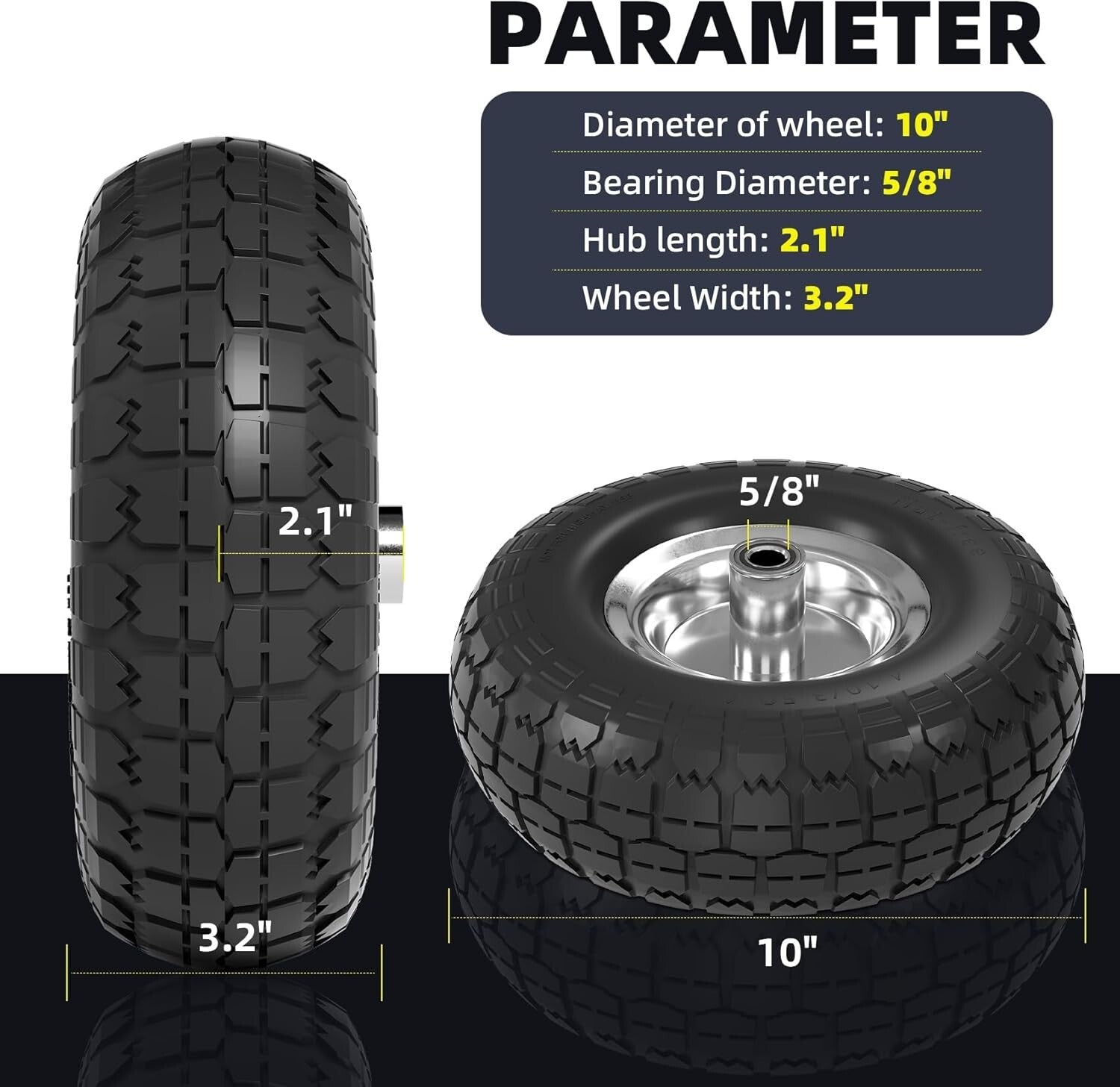 Durable 10 Inch Flat Free Tires for Hand Trucks - 4 Pack with Double Bearings