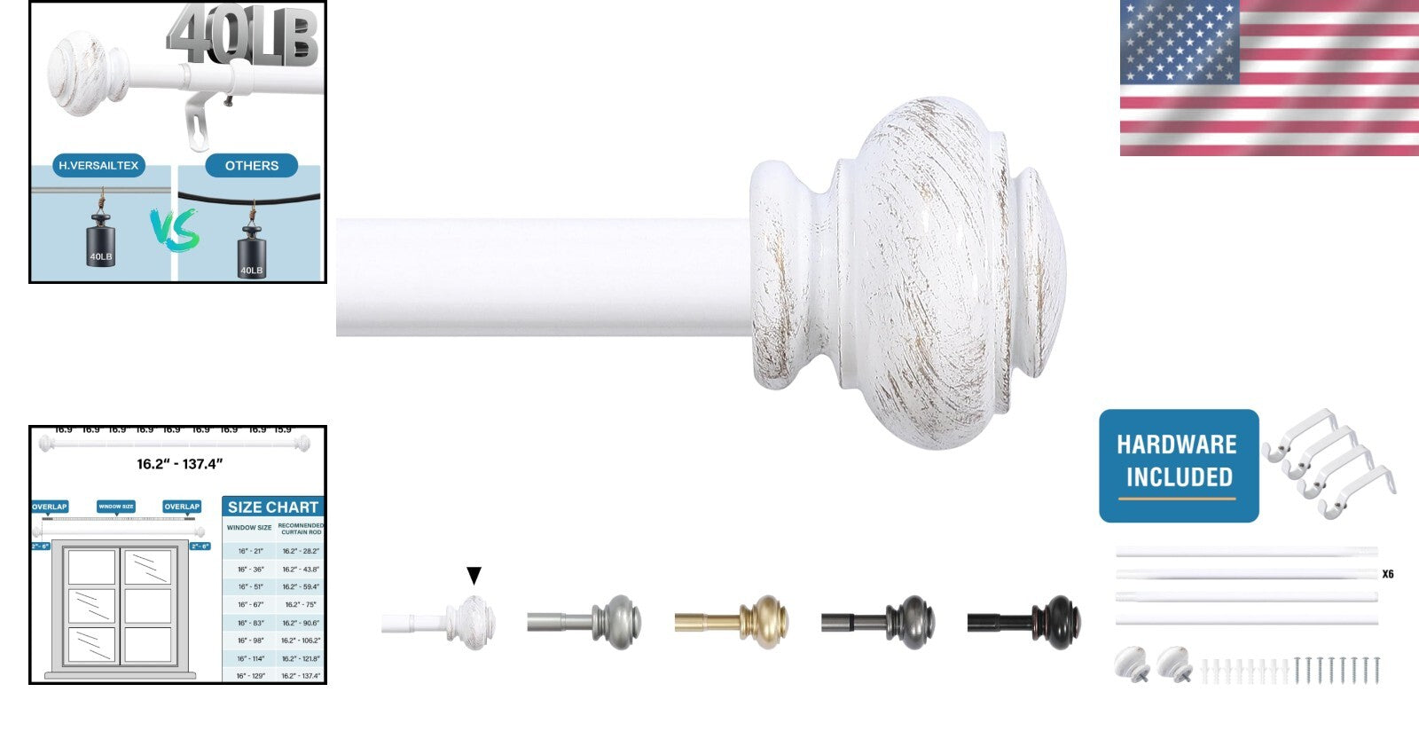 Versatile Adjustable Curtain Rods for Light to Heavy Curtains, 16.2-137.4 Inches
