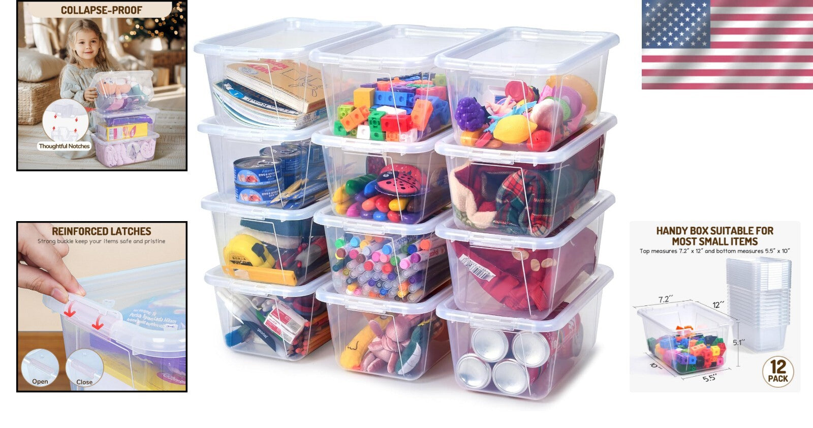 12 Pack Clear Plastic Storage Bins with Lockable Lids - Ideal for Classroom Toys