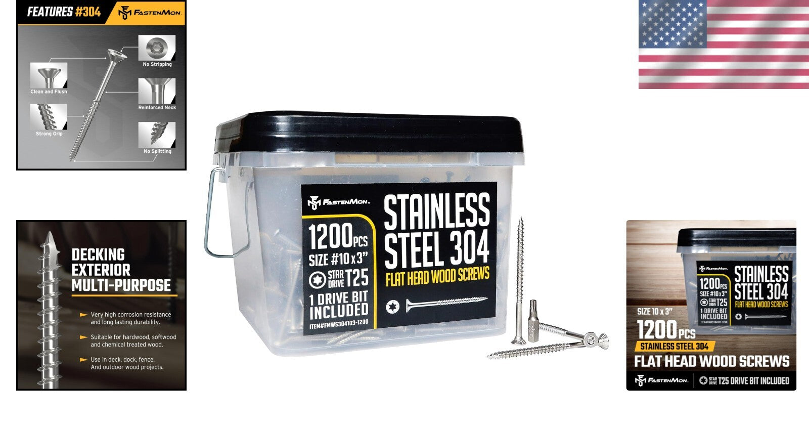 Bulk Pack of 1200 Flat Head Deck Screws - Corrosion-Resistant, Ideal for Wood