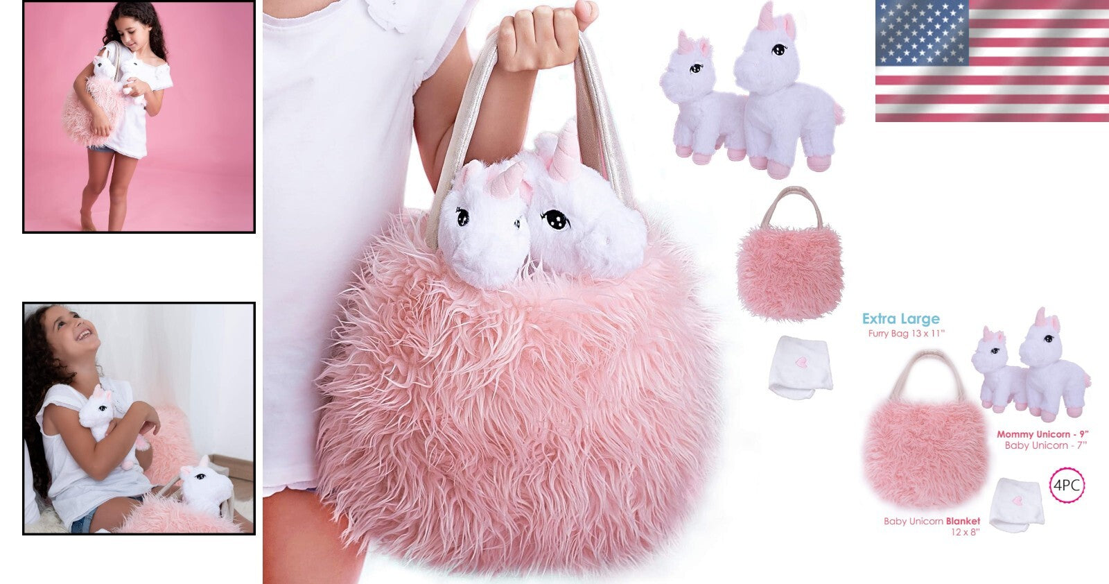 Deluxe Unicorn Plush Set with XL Carrier & Blanket - Perfect Gift for Girls 3-8