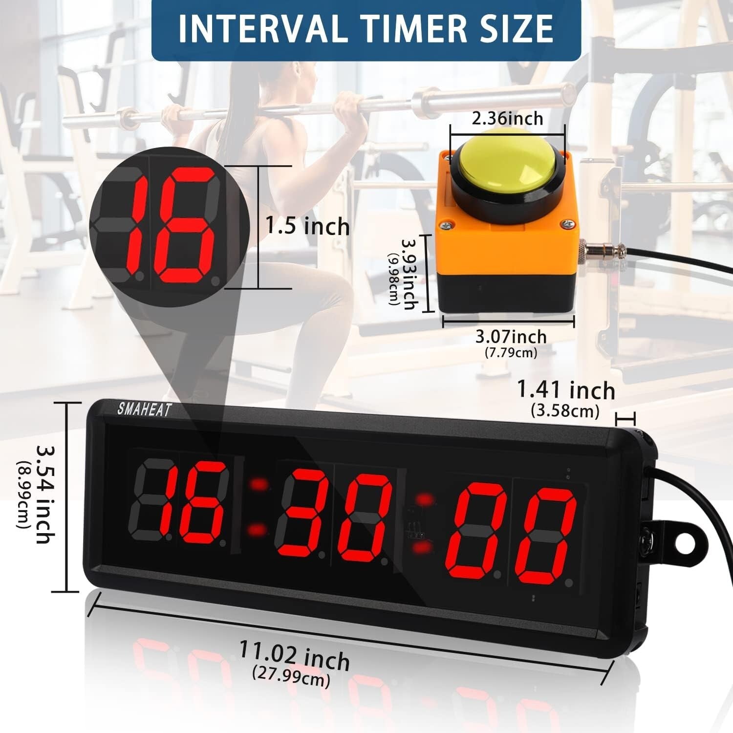 1.5-Inch LED Gym Timer with Interval Settings & Remote Control Functionality
